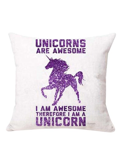 Buy Unicorn Print Cartoon Pillow Cover White/Purple 45x45centimeter in UAE