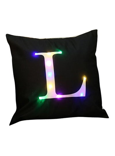 Buy LED Light Up Letter Print Throw Pillow Cover Black 45x45centimeter in Saudi Arabia