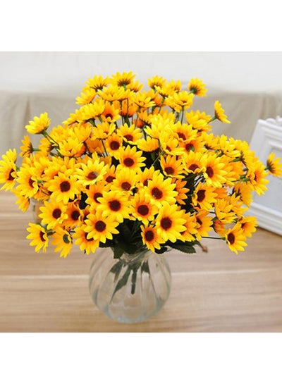 Buy 14 Heads Artificial Small Sunflower Bouquet Yellow/Green 33centimeter in Egypt