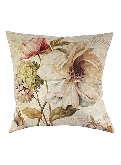 Buy Vintage Flower Print Throw Pillow Cover White/Pink/Green 45x45cm in UAE