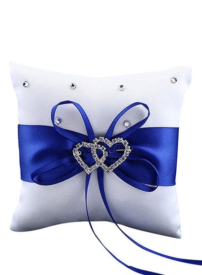 Buy Bowknot Double Heart Ring Pillow Cover White/Blue 10x10cm in UAE