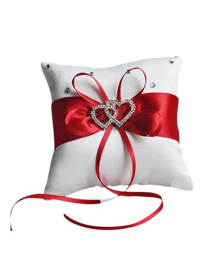 Buy Bowknot Double Heart Ring Pillow Cover Red/White 10x10cm in UAE