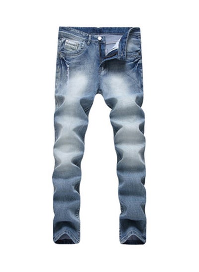 Buy Fashion Straight Fit Mid-Rise Jeans Sky Blue in Saudi Arabia