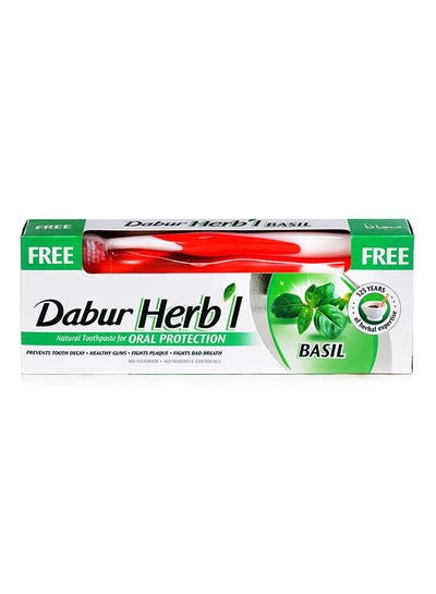 Buy Herbal Basil Natural Toothpaste 140 g + Toothbrush | For Oral Protection | Prevents Tooth Decay | Fights Bad Breath 140.0grams in Saudi Arabia