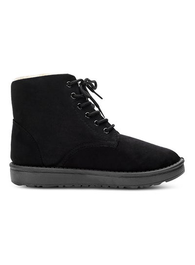 Buy Lace-Up Ankle Length Snow Boots Black in UAE