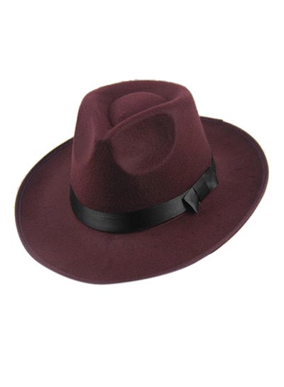 Buy Wide Brim Fedora Panama Hat Wine Red in UAE