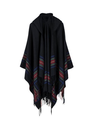 Buy Stripes Design Hooded Cape Black in UAE