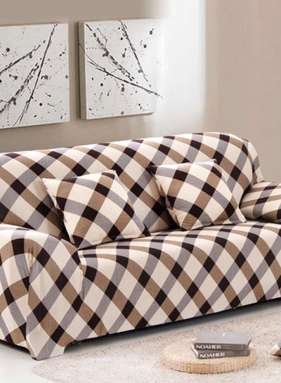 Buy 2-Seater Square Design Super Stretchable Anti-Wrinkle Slip Flexible Resistant Jacquard For Living Room Sofa Cover Multicolour 145x185cm in Saudi Arabia