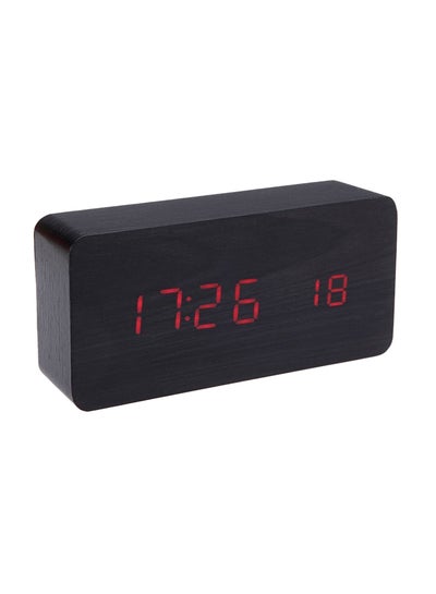 Buy LED Wood Grain Alarm Clock With Temperature Display Black 15centimeter in UAE