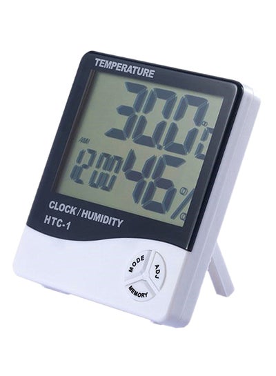 Buy Table Alarm Clock With Thermometer And Hygrometer White/Black in UAE