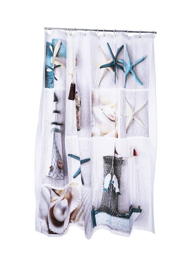 Buy 3D Seashell Pattern Shower Curtain White/Blue/Grey 180x180cm in UAE