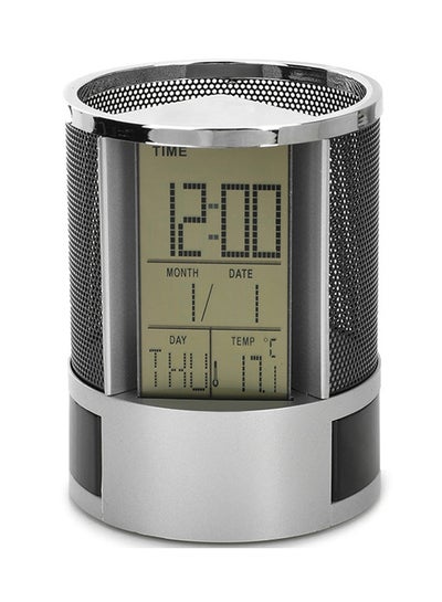 Buy Clock Pen Holder Black/Silver in UAE