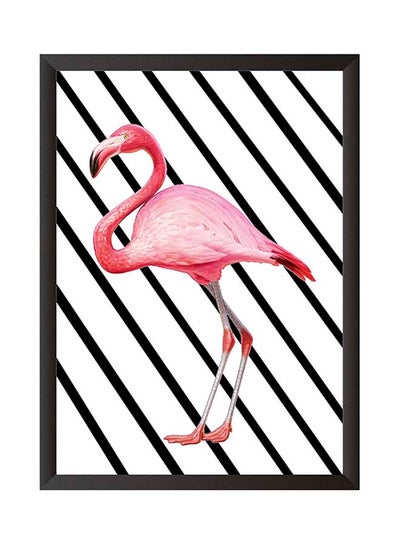 Buy Flamingo Wall Art Painting With Frame Black/White/Pink 32x22x2cm in Saudi Arabia