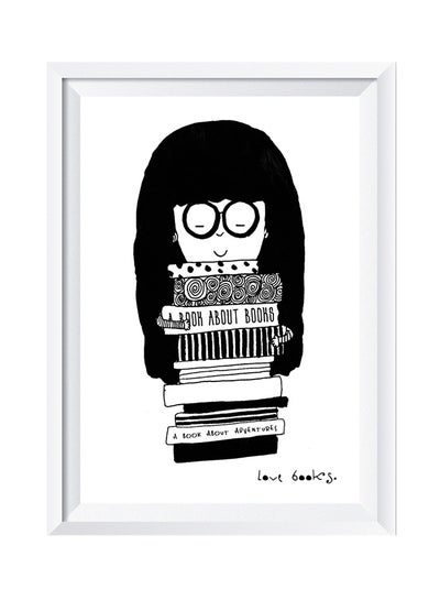 Buy Love Books Wall Art Painting With Frame White/Black 32 x 22centimeter in Saudi Arabia