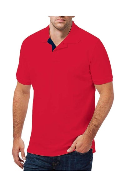 Buy Cotton Polo T-shirt Red/Navy in UAE