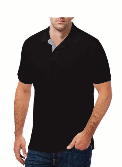 Buy Cotton Polo T-shirt Black/Dark Melange in UAE