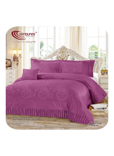 Buy 4-Piece Italy Embossed Bed Spread Set Velvet Purple in UAE