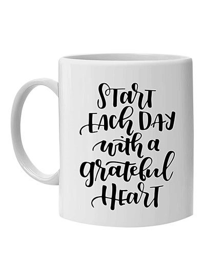 Buy Start Each Day With Grateful Printed Mug White 10cm in UAE