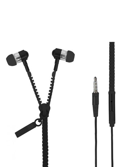 Buy Sports Zipper Headset With Mic Black in UAE