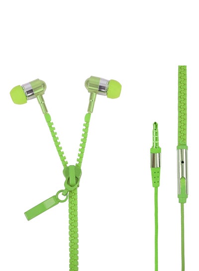 Buy Sports Zipper Headset With Mic Green in UAE