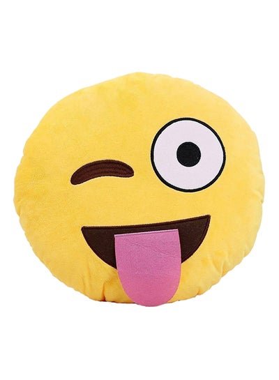 Buy Emoji Smiley Emoticon Round Cushion Pillow Cotton Yellow in Saudi Arabia