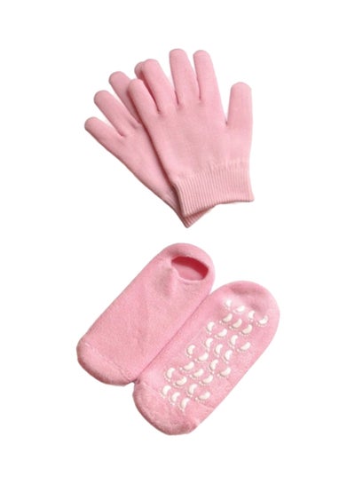 Buy 4-Piece Spa Gel Socks And Gloves Set Pink in Egypt