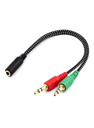 Buy Headphone Mic Audio Y Cable Splitter 3.5mm Female To Male Adapter Black in UAE