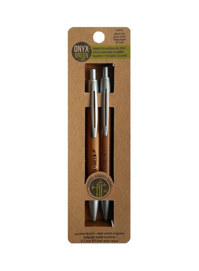 Buy Black Ball Pen and Mechanical Pencil Set made from Bamboo and Corn Plastic Pack of 2 Brown/Silver in UAE