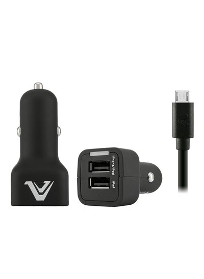Buy Dual USB Car Charger With Micro USB Cable Black in Saudi Arabia