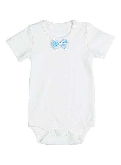 Buy Bow Detailed Onesie White/Cyan in Saudi Arabia