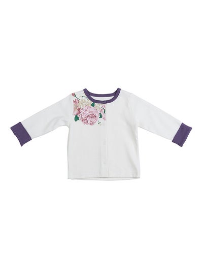 Buy Classic Style Floral Printed Jacket White/Purple in Saudi Arabia