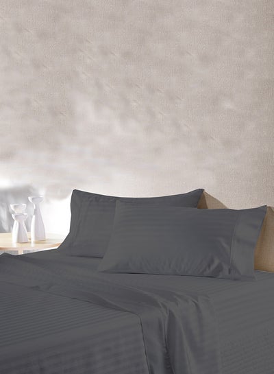 Buy 4-Piece Stripe Collection Bedding Set Cotton Dark Grey King in UAE