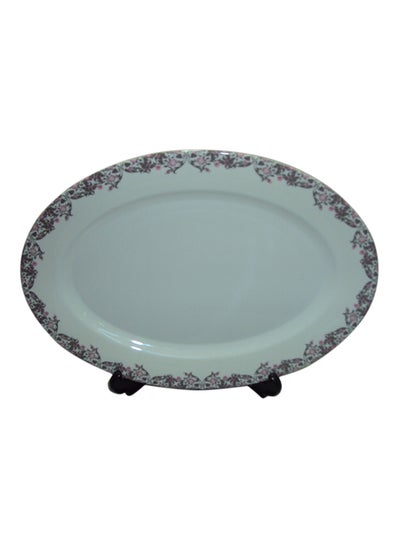 Buy Floral Design Oval Platter White/Pink/Green 12inch in UAE