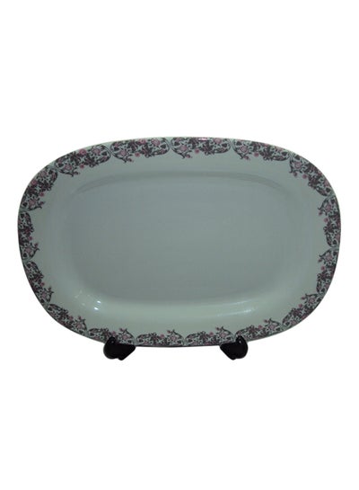 Buy Floral Design Rectangular Platter White/Pink/Green 12inch in UAE