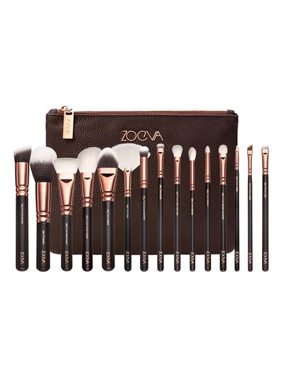 Buy 15-Piece Vol. 1 Face And Eye Makeup Brush Multi Use Set Brown/Rose Gold/Black in Egypt