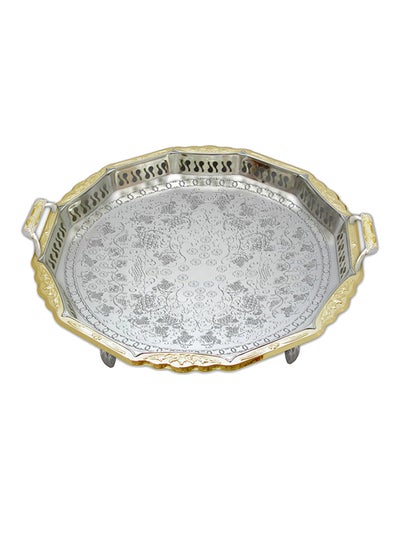 Buy Decorative Round Tray Silver/Gold 45cm in UAE