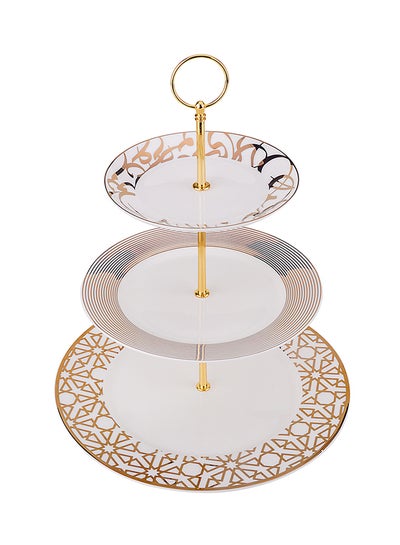 Buy 3-Tier Kan Ya Makan Cake Stand White/Gold/Beige in Saudi Arabia