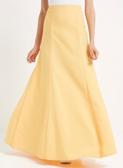 Buy Long Anti Wrinkle Basic Skirt Yellow in UAE