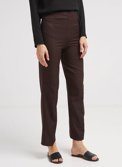 Buy Stretch Poly Cotton Formal Pants Brown in UAE