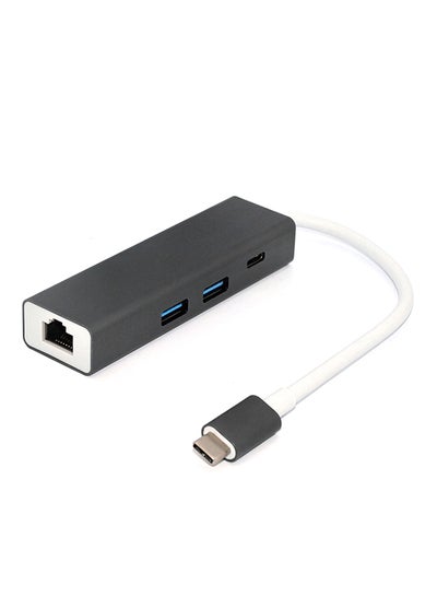 Buy USB-C Multiple 3 Ports USB Hub With Ethernet Network LAN Adapter 10/100 mbps Grey/White in Egypt