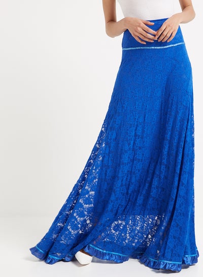 Buy Floral Design Maxi Skirt Royal Blue in UAE