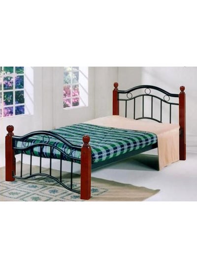 Buy Wooden And Metal Bed With Mattress Mahogany Single in UAE