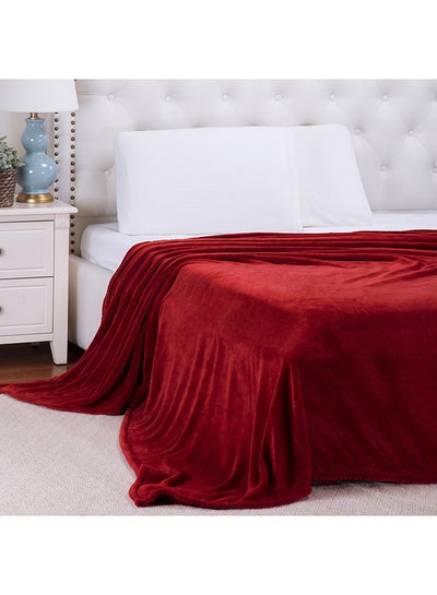 Buy Melow Flannel Fleece Throw Blanket Polyester Maroon 195x215cm in UAE