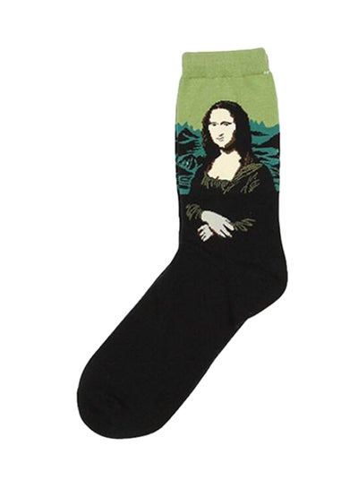 Buy Casual Cotton Printed Crew Socks Black/Green in Saudi Arabia