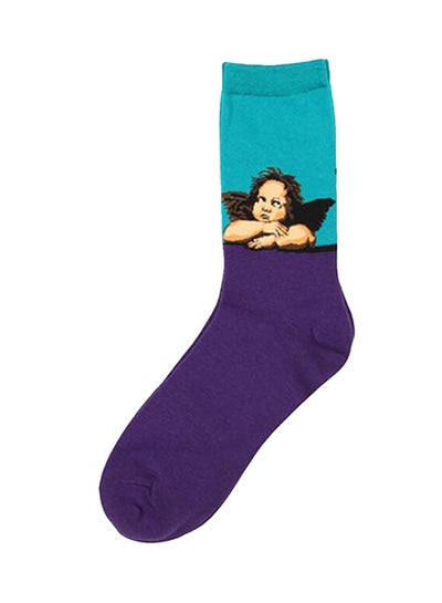 Buy Casual Cotton Printed Crew Socks Purple/Blue in Saudi Arabia