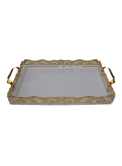 Buy Rectangle Serve Tray With Handle Grey/Gold Small in UAE