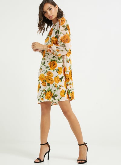 اشتري Floral Print Mini Dress Yellow/Green/Beige في الامارات