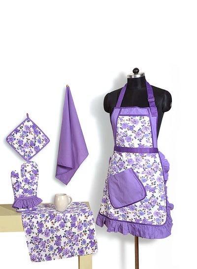 Buy 8-Piece Chef's Cooking Apron Set Purple/White Free Sizeinch in Egypt