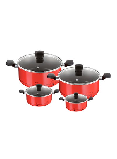 Buy 8-Piece Aluminium Essential Cookware Set Red 30, 26, 22, 18cm in Saudi Arabia