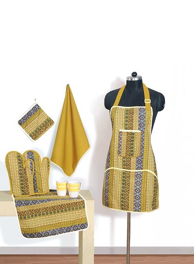 Buy 8-Piece Patterned Chef's Apron Set Yellow/Blue/Green in Egypt